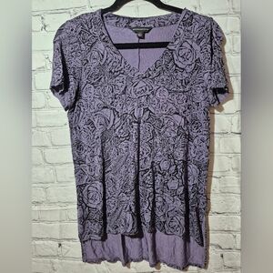 Rock & Republic Purple Rose Floral Relaxed Fit Tee Pocket Size XS 014
